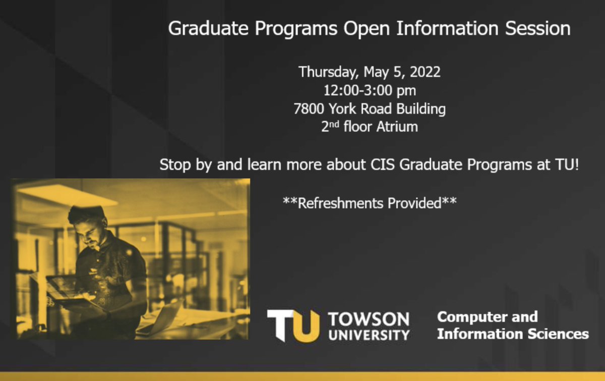 TU_CIS's tweet image. CIS Department Graduate Programs
Open Information Session
Thursday, May 5, 2022
12:00-3:00 pm
7800 York Road Building
2nd floor Atrium
 
**Refreshments Provided**
