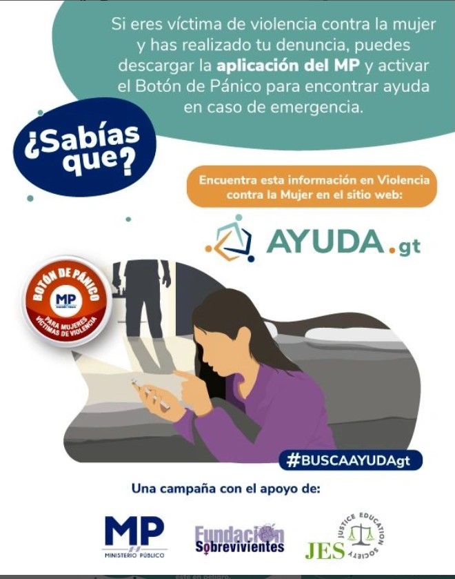 BuscaAyudaGt's tweet photo. ¿Sabías que si eres víctima de violencia contra la mujer y has realizado tu denuncia, puedes descargar la aplicación del MP y activar el Botón de Pánico para encontrar ayuda en caso de emergencia?

Encuentra más información en https://t.co/gSXB0rUWhq

@mpguatemala https://t.co/Qg2AGJWQBT