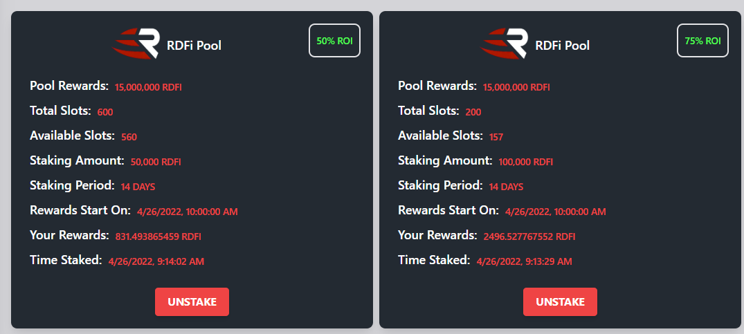 If you were fortunate enough to get into our presale you would have made about 0.2BNB in 24 hrs by staking 1.5 bnb worth of tokens.  The pools are fixed and rewards and the same amount of tokens release every day for 14 days.  #rapidefi #dapp #DeFi  
app.rapidefi.finance/#/defi/stake