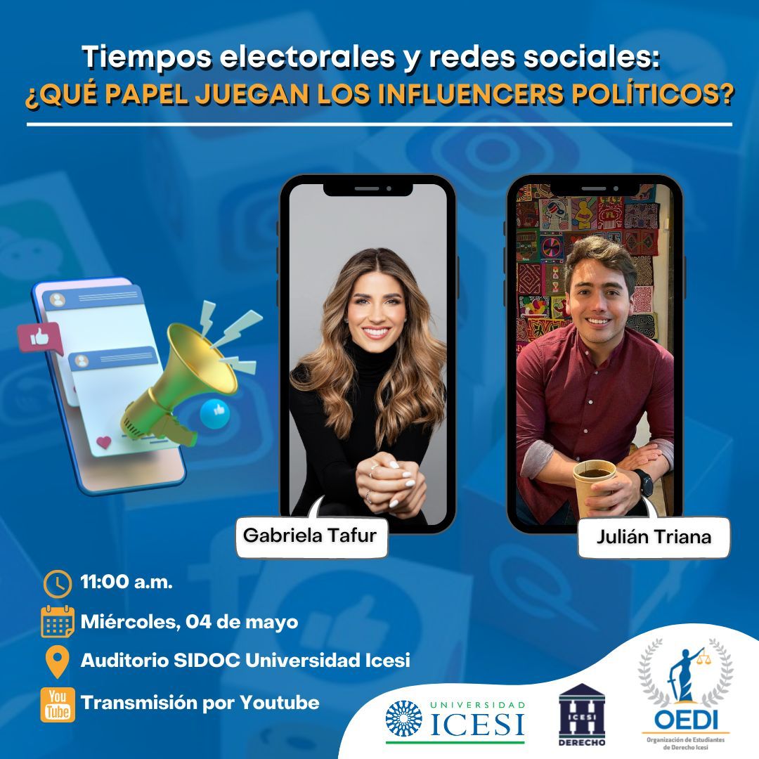 margheritireal's tweet photo. El miércoles 4 de mayo en @icesi estaremos con @GabrielaTafur y @TrianaVJuli hablando sobre la responsabilidad social y jurídica de los influencers políticos.

Será un conversatorio interesante y pertinente para la época electoral. 
Es abierto al público, cordialmente invitados. https://t.co/WYGOMRXNz6