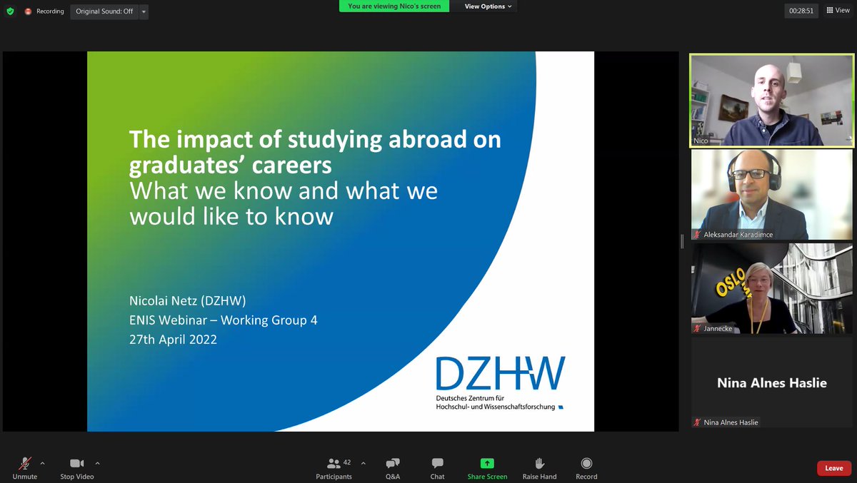 Great presentation and discussion with Dr. Nicolai Netz on the impact of studying abroad on graduates’ careers, on today's ENIS Cost Action WG4, hosted by Jannecke Wiers-Jenssen.