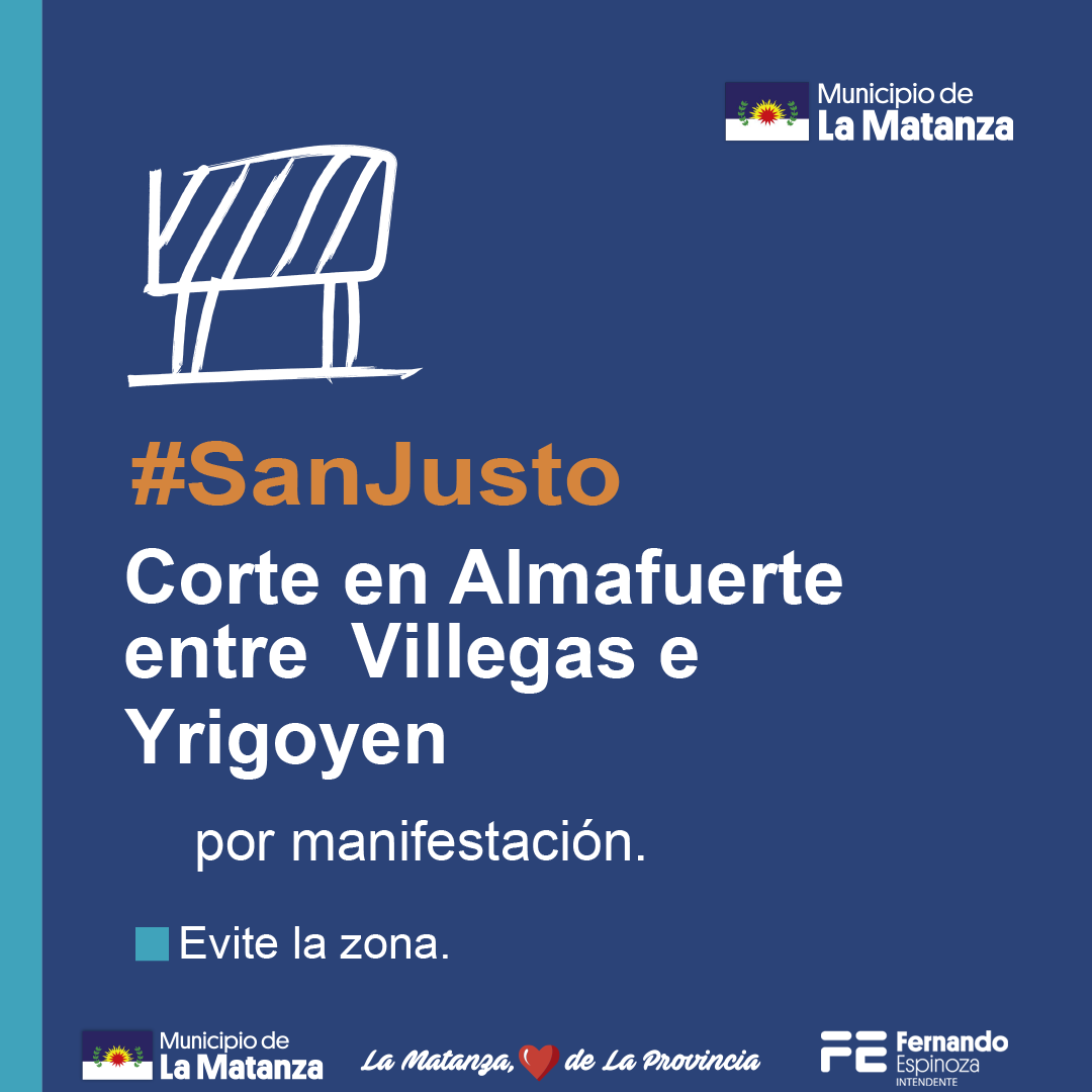 TransitoMatanza's tweet photo. #SanJusto Corte por manifestación. 
Evite la zona 🚧⚠️ https://t.co/NLQnidNvlx
