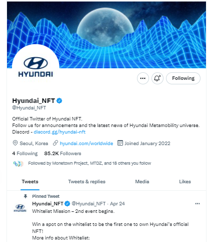 Kongs_Fa's tweet photo. Hyundai Motor will lead the NFT market!!
Don't miss the chance to join Hyundai in this market before it's too late!

https://t.co/gc6a1skTcn https://t.co/e1bSsr0Y8I