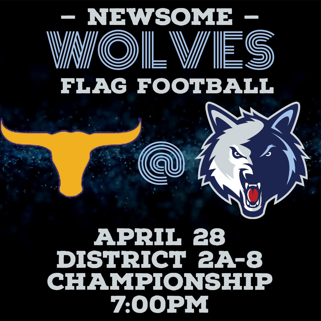 🚨DISTRICT 2A-8 CHAMPIONSHIP🚨

On Thursday, the Wolves will host <a href="/LonghornsFlagFB/">Lennard Flag Football</a>
in a rematch of last year's District 2A-8 Championship Game.  

Pack the Den!!!

🗓️ THURSDAY, APRIL 28
🆚 LENNARD LONGHORNS
🏟️ WOLVES DEN
🕖 7:00 PM
🎟️ gofan.co/app/events/593…

#OurWay 
#2ndSzn