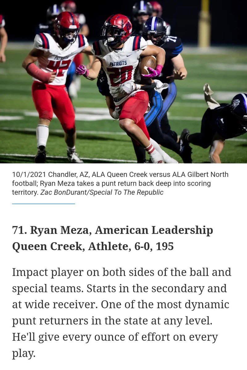 RyanMeza_20's tweet photo. Humbled to be mentioned. Can’t wait for FRIDAY NIGHTS‼️ @JUSTCHILLY @gridironarizona @AZHSFB @azc_obert @TyDetmer14 @mxrd15 @PatriotsDC @alaqcfootball @KevinMcCabe987 @VarsityShow @12newscoop @AZPreps365Les @BrandonHuffman @azdolphinsfb @EricSports360AZ @alecsimpson5 @_RECRUITid https://t.co/3tiDbct6pe