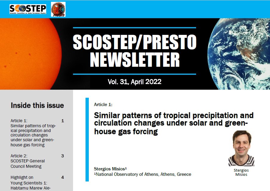 The Apr 2022 #SCOSTEP / PRESTO Newsletter is now available. Highlights include notes from several young scientists, the recent GCM &amp; STP-15, &amp; an article on precipitation &amp; circulation.

scostep.org/newsletter-arc…