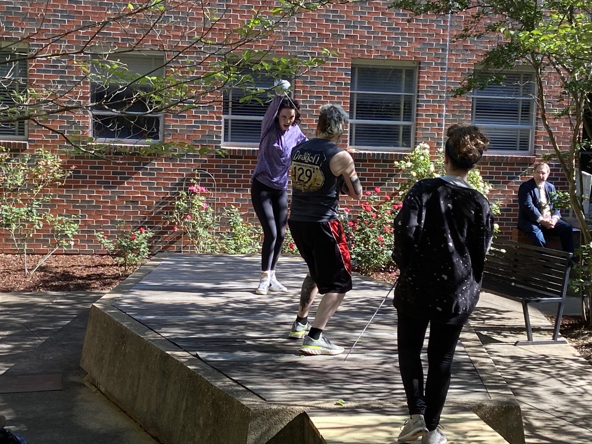 Demonstration of stage combat for ⁦<a href="/LATechSoT/">Mark Guinn</a>⁩ in River Pirates this week at ⁦@LATechCOLA⁩ in Stone Theatre.