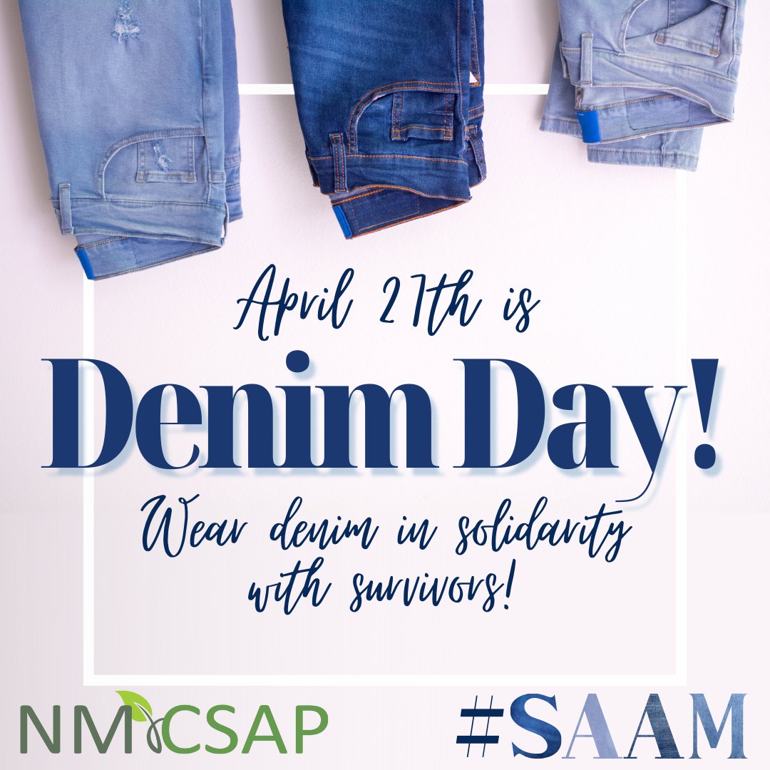 endsvNM's tweet photo. #DenimDay we wear denim to show solidarity with survivors and remind people that it doesn’t matter what someone was wearing, there is NEVER an excuse for sexual assault! #SAAM #BelieveSurvivors https://t.co/o7Eh5VHa6u