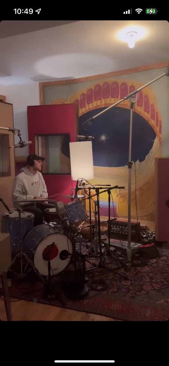 <a href="/kennybeats/">kenneth blume</a> at Electric Lady - playing Mike Riddles’ (Bleachers) drum kit