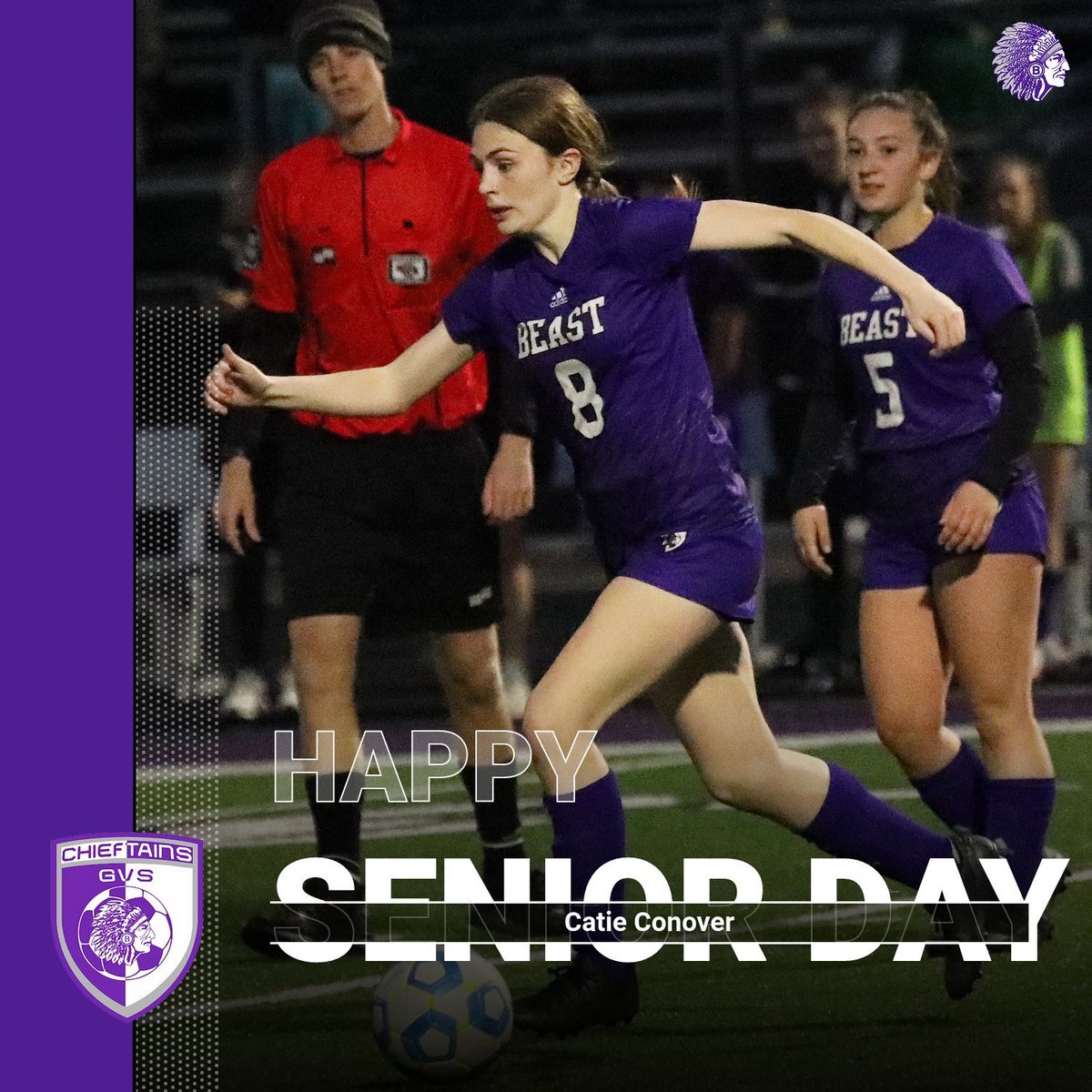BEASTGIRLSOCCER's tweet photo. Happy senior day to #8 Catie (@CatieConover)! 

⚽️ Career Starter

❄️ Midfield Baller

✅ 28 Career Games

An absolute tank in the midfield if there ever was one! Catie isn’t afraid to get physical on the pitch and is able to outwork a lot of our opponents. Thank you, Catie! https://t.co/uxQcVkbmIK