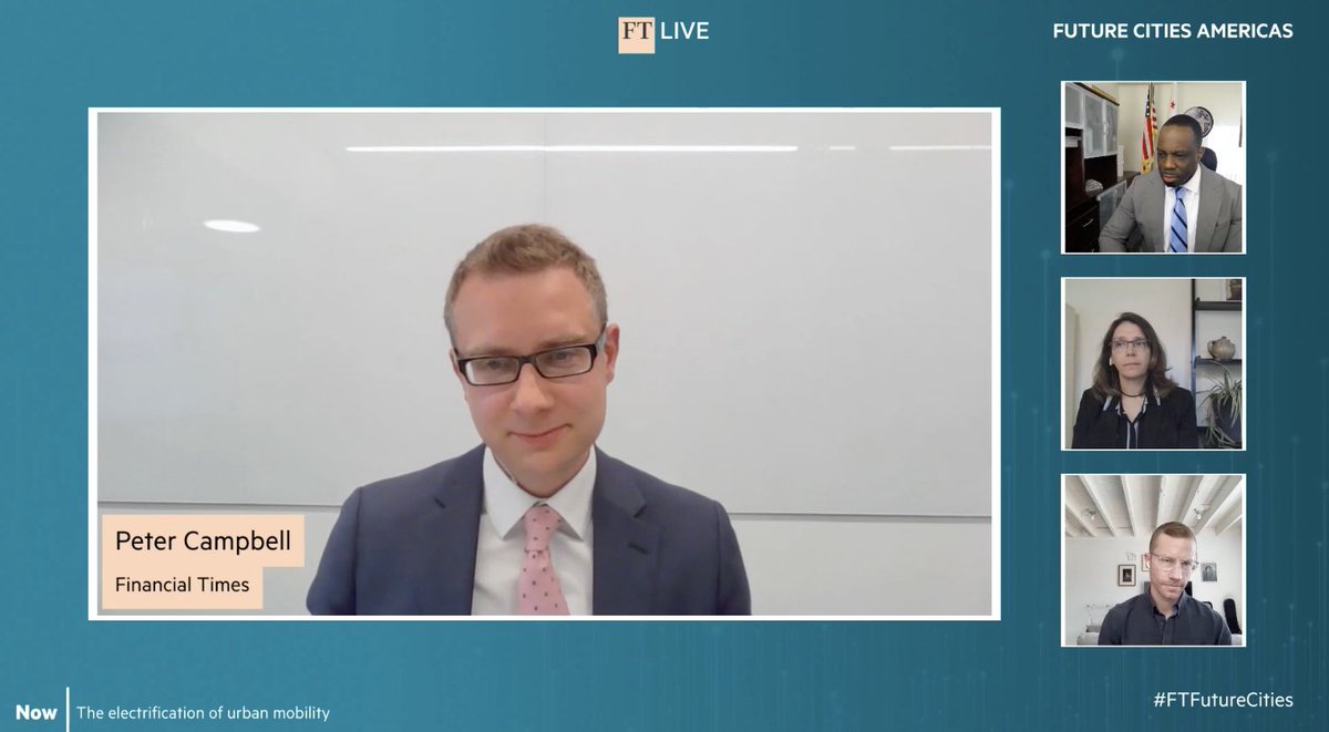 ftlive's tweet photo. @CristinaCriddle @GoldsmithOnGov @DataSmartCities @Harvard @Kennedy_School @Petercampbell1 @ColoradoDOT @Zipcar @BrookingsMetro @AdieTomer Now at #FTFutureCities Americas, @Petercampbell1's next panel discussion explores the electrification of urban mobility. Watch: https://t.co/VuKKihm8j3 https://t.co/WGbGN6U22W