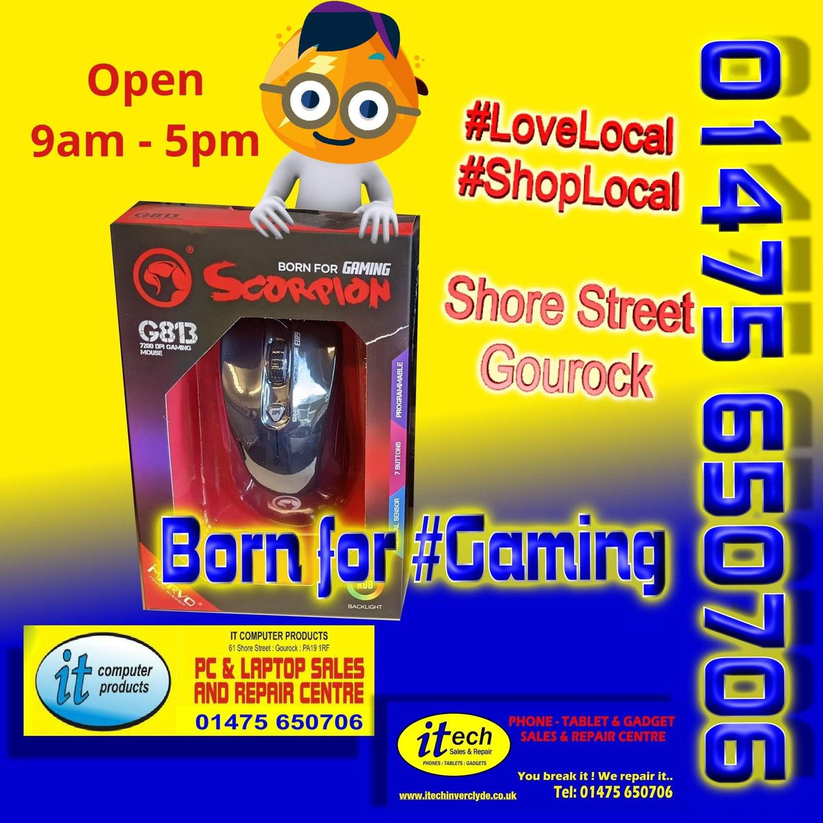 ITComputerPro's tweet photo. . @ITComputerPro &amp; @itechInverclyde 
For #bornforgaming Marvo Scorpion #gaming products 🖱️🎧 🖲 

#Gourock #Inverclyde #ChooseLocal #ScotlandLovesLocal https://t.co/ArOmWNPLbe
