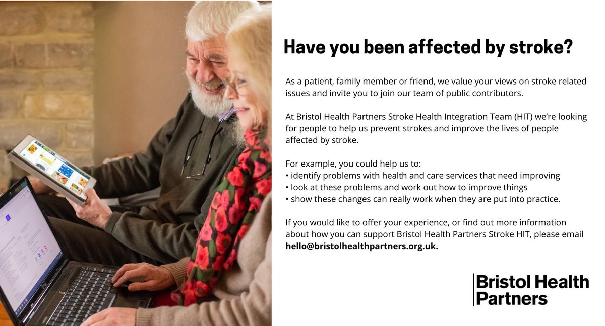 We're looking for public contributors to support the work of the <a href="/BristolHealthP/">Bristol Health Partners</a> Stroke Health Integration Team, if you're interested email hello@bristolhealthpartners.org.uk for more information