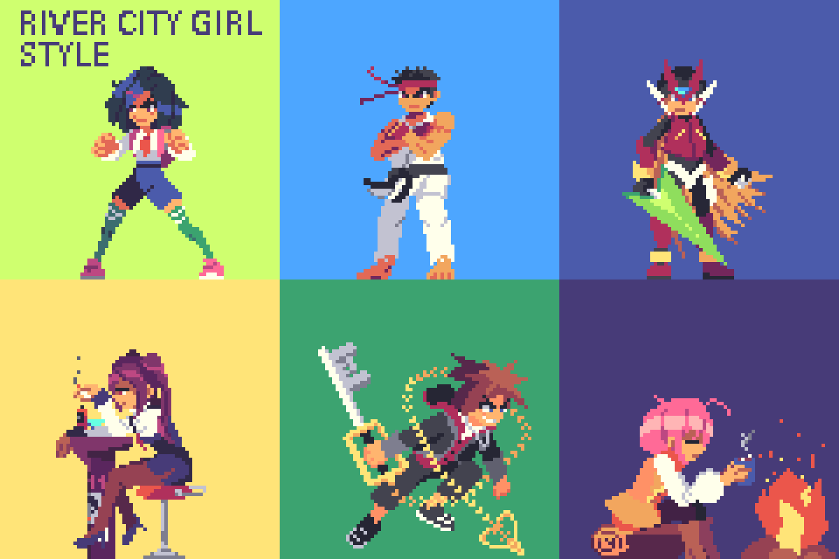 Vaganarch's tweet photo. some character I like in river city girl style
#phoenotopia #ryu #MegamanZero #va11halla #KingdomHearts https://t.co/vhVpepLYSb