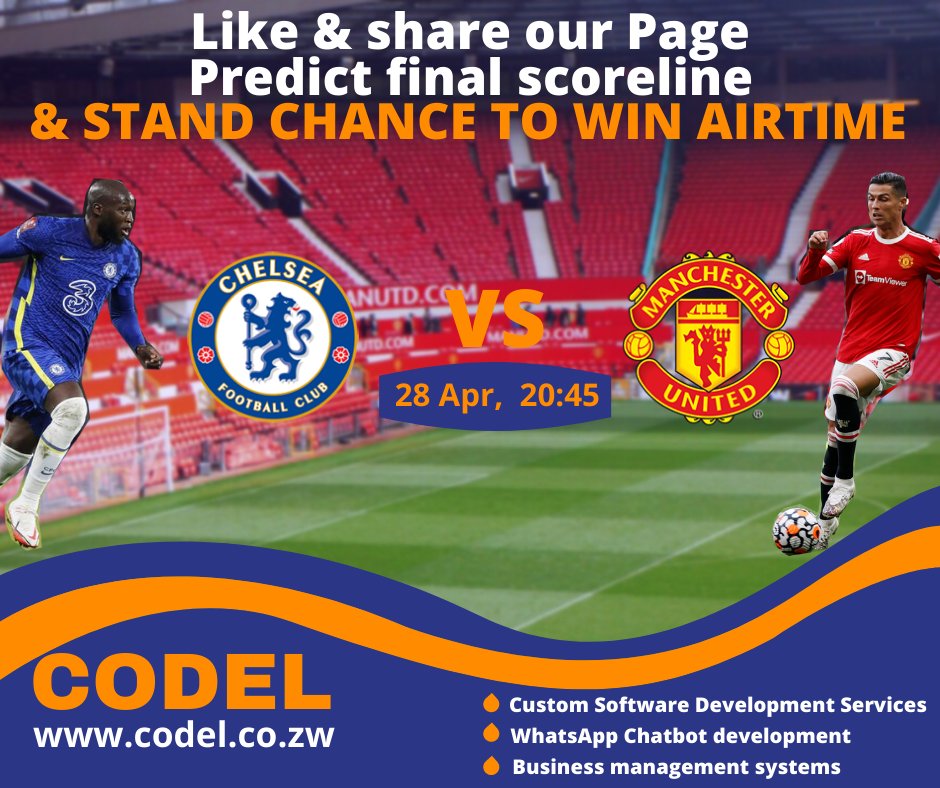 codel_smartech's tweet photo. Follow us, Retweet, predict final scoreline of Man Utd vs Chelsea and stand a chance to win a lot of airtime. #PremierLeague 
#GoDigital. https://t.co/2LNUoxLeB8