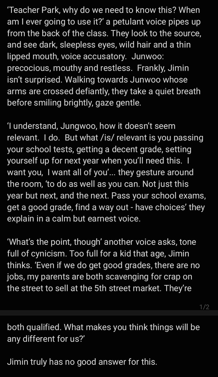 It's going to take me a L O N G time to get this fic out bc school, but the study overload really has me needing a pep talk from Teacher Park myself.  Or: what Jimin was doing before they became a hacker in Delete Control. #jikookau #cyberpunk #wipwednesday
