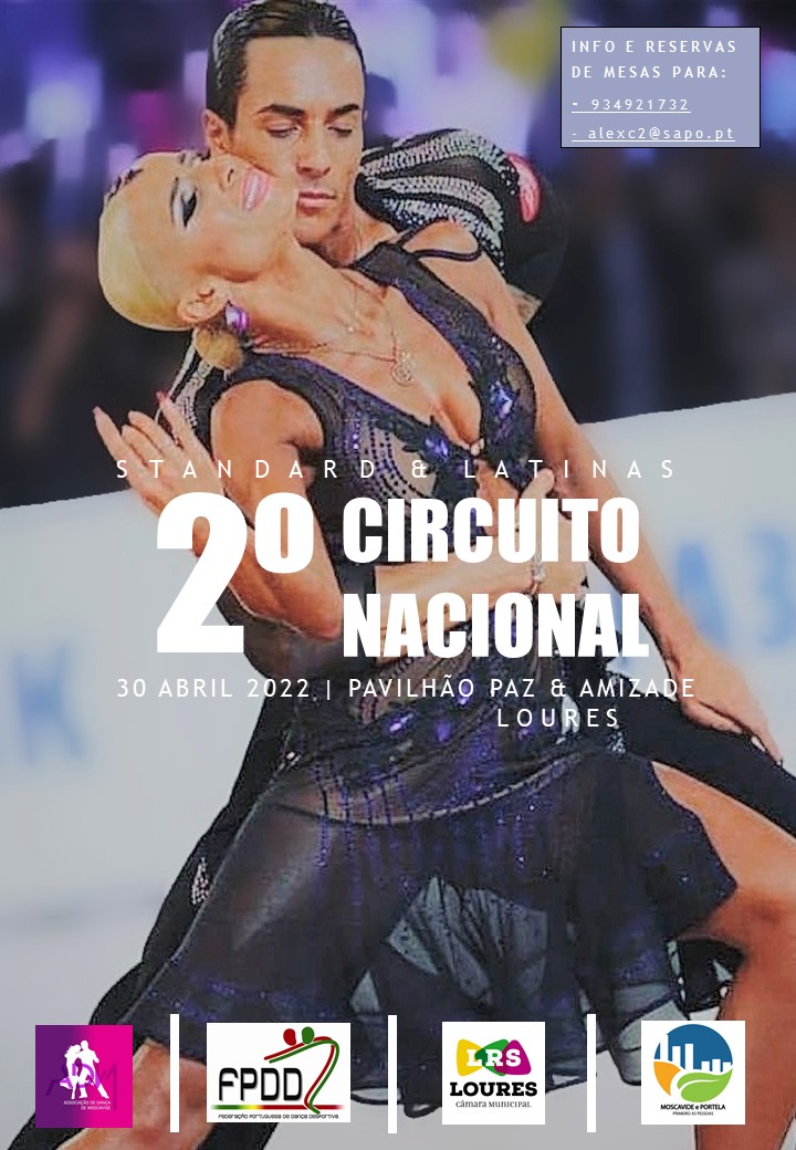 Boa sorte para os pares que vão representar o clube! Para eles um voto de muita energia, glamour e que desfrutem da pista ao máximo:
André &amp; Nair em Adultos Intermédios Latinas;
Daniel &amp; Daniela em Juventude Intermédios Latinas;
João &amp; Mara em Adultos Iniciados Standard.