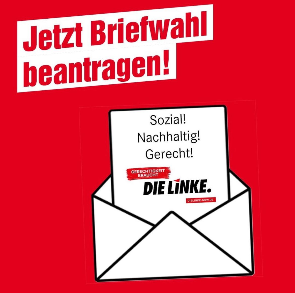 DieLinkeBi's tweet photo. Jetzt Briefwahl beantragen! ✉️
Am Wahltag verreist oder keine Zeit?
Dann beantrage Briefwahlunterlagen - ganz einfach und kostenlos hier:
https://t.co/9k4ewGbRvI
Wenn sie euch noch nicht zugesandt wurden.
#dielinke #ltwnrw #dielinkewählen #Briefwahl https://t.co/LCmxO5iXNd