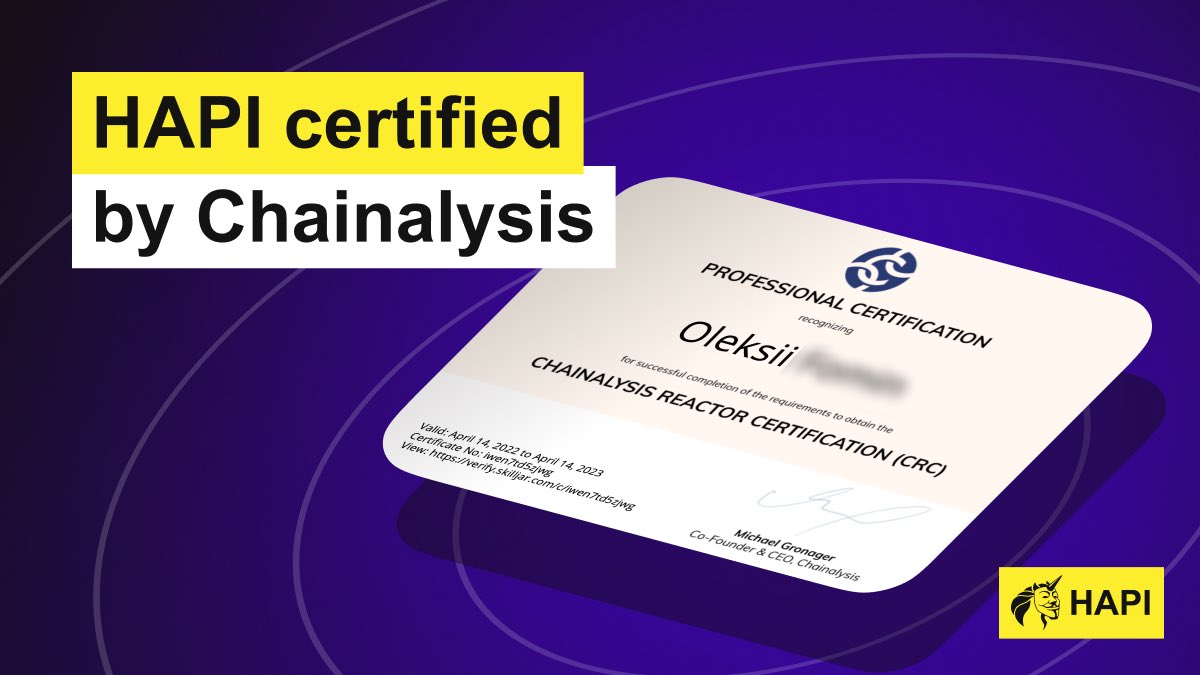 🔥We'd like to share with you very exciting news - HAPI #Labs team is getting certified by <a href="/chainalysis/">Chainalysis</a>!

🌟This will ensure the highest possible qualification in the crypto intelligence, anti money laundering practices and effective usage of Chainalysis' immensely helpful tools!