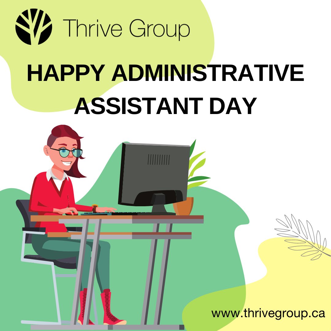 ThriveGroupSS's tweet photo. Happy Administrative Assistant Day! 

Today we recognize all the secretaries, receptionists and administrative assistants who keep our offices running smoothly and efficiently!  

#adminstrativeassistantday #thankyou #recgonition https://t.co/4nF3vfZOjl