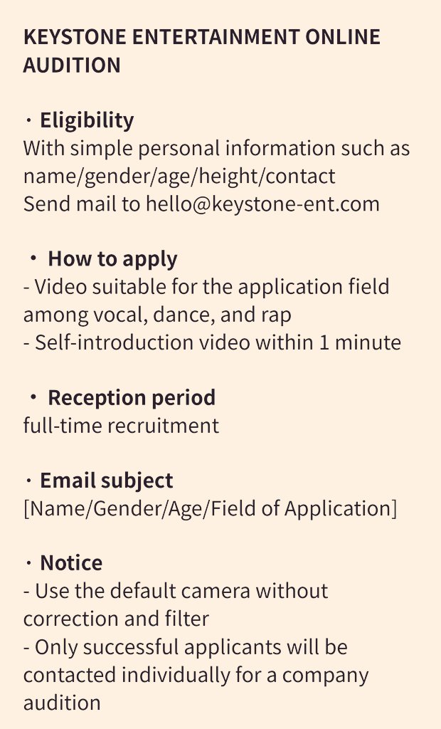 keystoneboyz9's tweet photo. [📢]
Keystone entertainment is holding an online audition 
This who want to apply here are the details ! You can find them on the official website of keystone ! https://t.co/5jBEPm9Qez
#키스톤엔터테인먼트
#KEYSTONE_ENTERTAINMENT https://t.co/Z6gPZz7J9z
