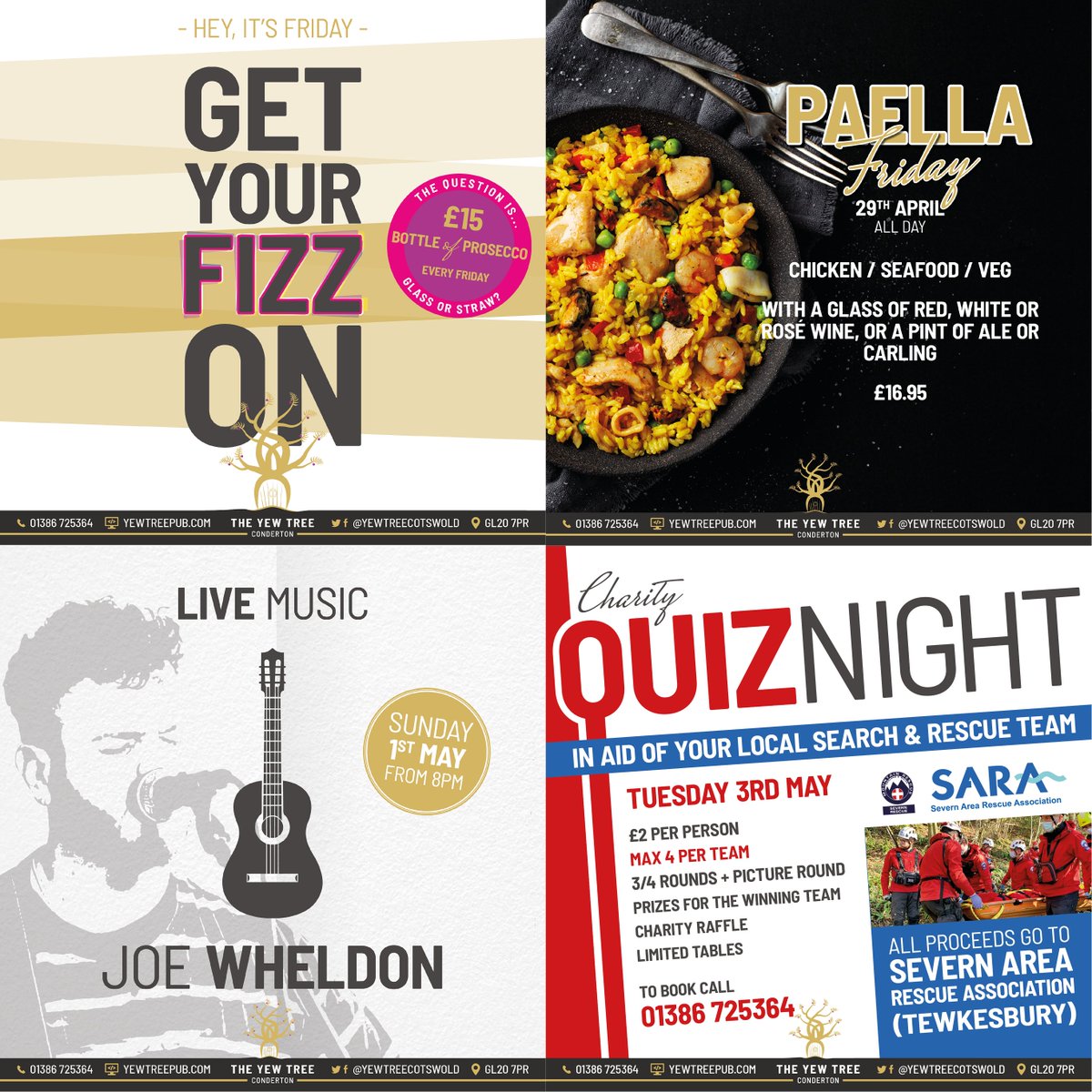 yewtreecotswold's tweet photo. We've got a lot on over the bank holiday weekend - join us for fizz Friday, paella day, live music and quiz night!

https://t.co/E15iAxpU8m https://t.co/wPpgP3NB52