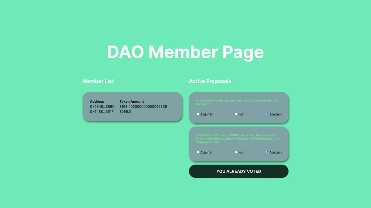 0xhm7's tweet photo. Just built my own DAO with @_buildspace &amp; @thirdweb_  🎉

Thanks for this tutorial! 😀

Vercel : https://t.co/cr2miKaJml https://t.co/EMqw3CHZ3d