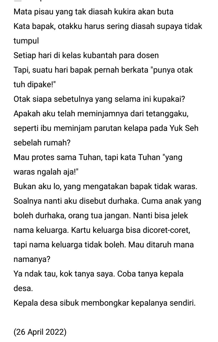 RahmaPil's tweet photo. 10 harian nggak nulis di bale, akhirnya semalem nulis lagi dan inilah hasilnya. #puitwit https://t.co/2Ot3Xf5iva