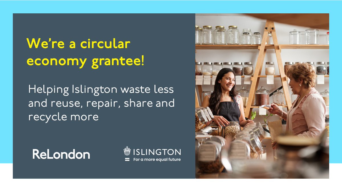 We’re a circular economy grantee! Helping Islington waste less and reuse, repair, share and recycle more! Thanks to <a href="/IslingtonBC/">Islington Council</a> and <a href="/ReLondon/">renato</a>, we’re one of 24 Islington-based businesses to be awarded a circular economy grant!#circulareconomy #Islington #reducewaste