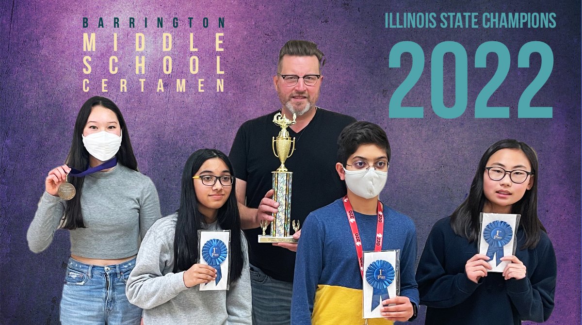 MagisterFleck's tweet photo. Congratulations to our @barrington220 middle school Certamen Team! State Champions! Latin lives @Prairie220 and @StationMS220!  # https://t.co/Fb0KDUAjmI