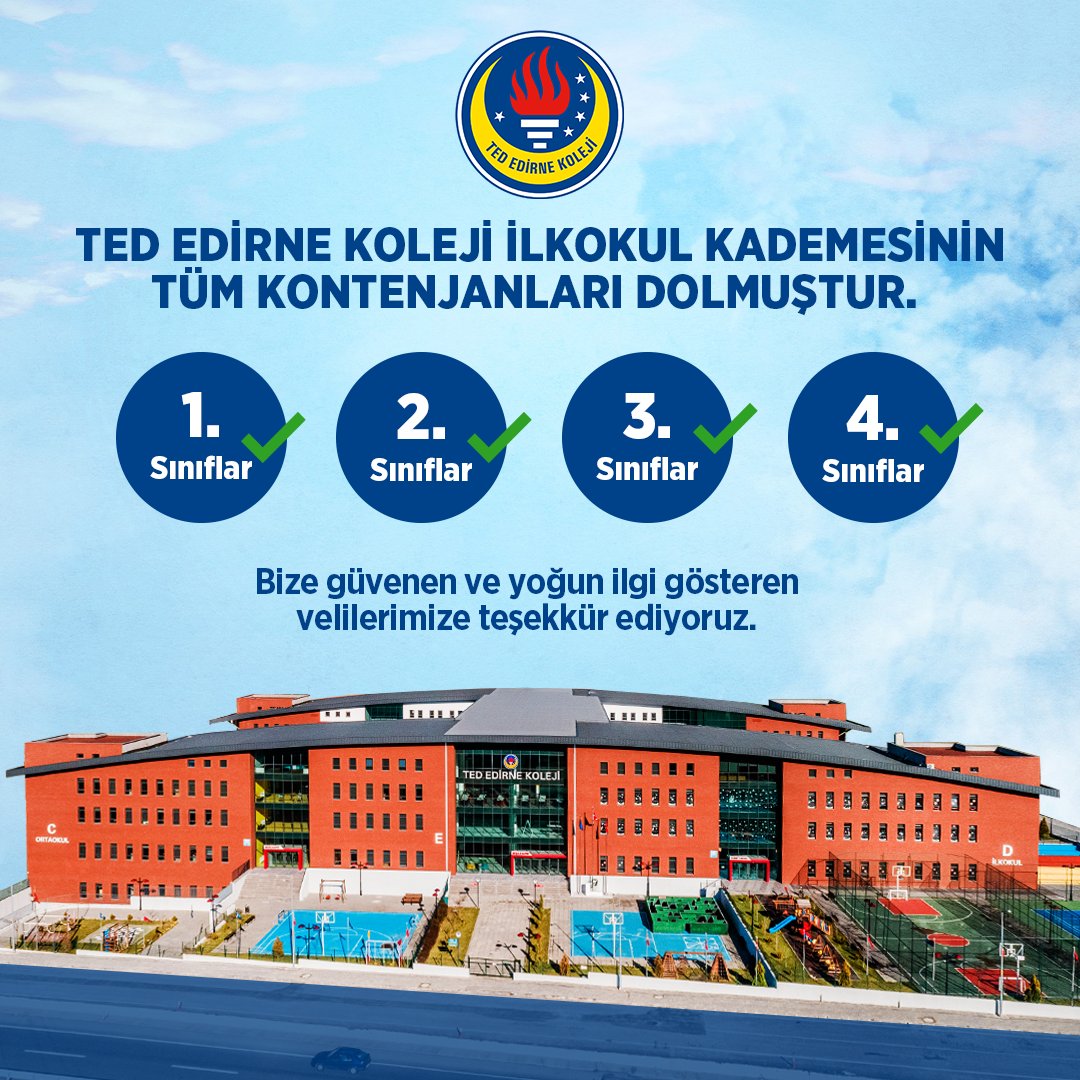TED Edirne Koleji İlkokul kademesinin tüm kontenjanları dolmuştur.✅ Bize güvenen ve yoğun ilgi gösteren tüm velilerimize teşekkür ediyoruz. #TEDEdirneKoleji