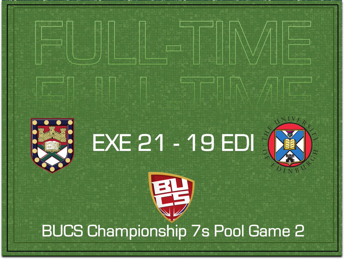 FULL-TIME SCORE: Exeter University 21-19 Edinburgh University

A try with a minute to go from Charlie McCaig sends EURFC through to the quarter-finals.

#BleedGreen