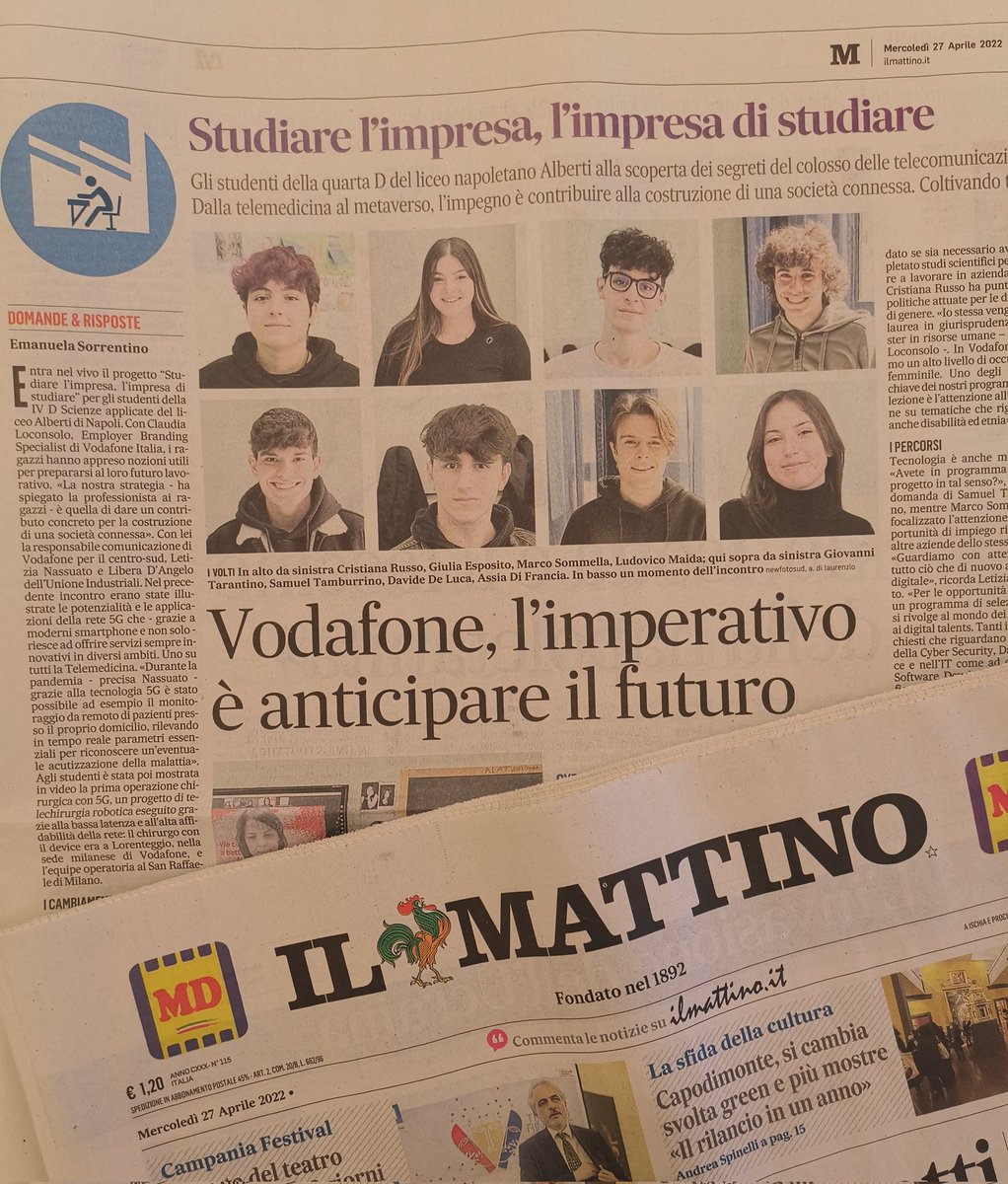 VodafoneMediaIT (@vodafonemediait) on Twitter photo Con gli #studenti del Liceo Alberti di #Napoli per un incontro di orientamento sulle professioni digitali e per raccontare #LV8, la app di #FondazioneVodafone che potenzia le competenze con un gioco.
Sul <a href="/mattinodinapoli/">Il Mattino</a>👇 ilmattino.it/speciali/studi… Con gli #studenti del Liceo Alberti di #Napoli per un incontro di orientamento sulle professioni digitali e per raccontare #LV8, la app di #FondazioneVodafone che potenzia le competenze con un gioco.
Sul <a href="/mattinodinapoli/">Il Mattino</a>👇 ilmattino.it/speciali/studi…