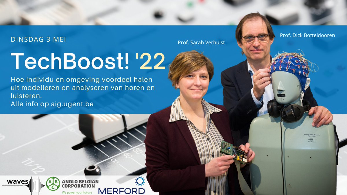 Nog enkele dagen om je te registreren voor TechBoost!2022; een boeiende les door Prof. Sarah Verhulst en Prof. Dick Botteldooren gevolgd door een gratis netwerkreceptie!  aig.ugent.be/event-2022/tec…