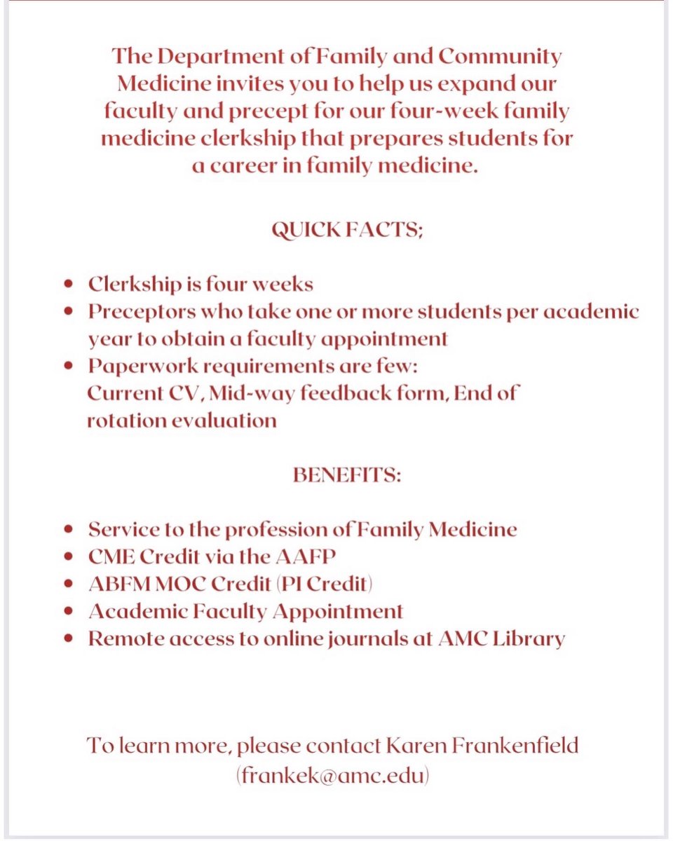 Every year family docs in our community (and across the country) welcome medical students and show them the best of Family Med. If you are a family doc and want to learn more, please see below. Hey Albany Med alumni - we see you there! #familymed <a href="/aafp/">AAFP</a> <a href="/fmedrevolution/">#FMRevolution</a> #mentors