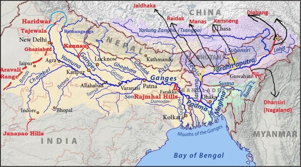 Brahmaputra's name in different places In Arunachal: Dihang In Tibet:  Tsangpo Assam: Brahmputra Bangladesh: Jamuna It originates from Angsi  Glacier It form largest delta in the world with Ganga at Sunderban in