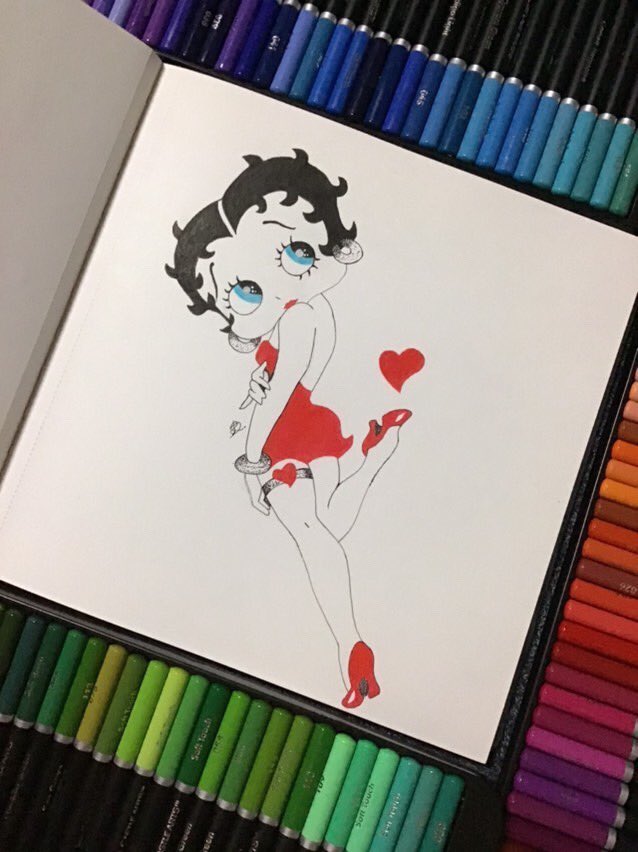 Betty Boop. 💋
'But he's got, eyes of blue, and that's my weakness now.'

Made with ink pens. ✍🏻

#BettyBoop #InkArt #Drawing #Kunst #InkPens #Zeichnen #TraditionalArt #artistsontwitter #MaxFleischer #Illustration #GrimNatwick #Metalhead #アート ＃イラスト #Cartoon