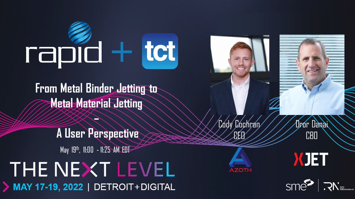 XJet_3d's tweet photo. 🔊If you'll be attending the upcoming @RAPID_Event, don't miss our session on May 19th EDT morning, where Cody Cochran shares Azoth 3D's journey from metal jetting to metal #MaterialJetting facilitated by XJet's #NPJ technology! https://t.co/mUrBXYe4xb