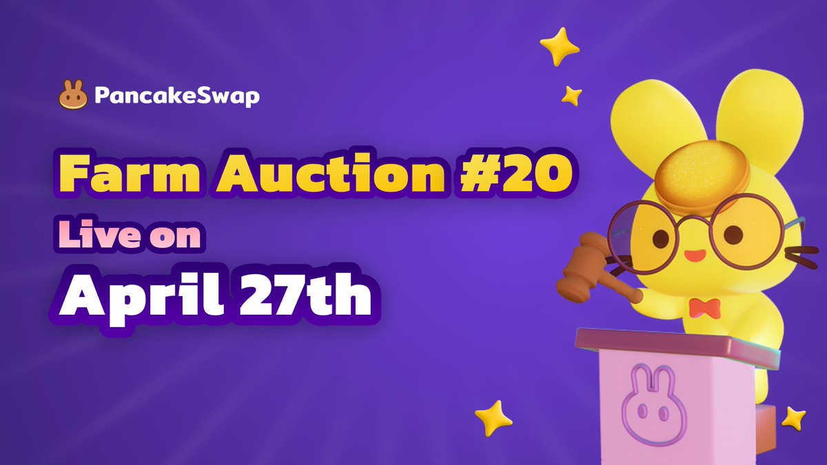 PancakeSwap's tweet photo. 🔨🥞 The next Farm Auction is going live in 15 mins!

27 projects join the bidding for Farms this week, bidding $CAKE to win https://t.co/I9LnXdT7wV