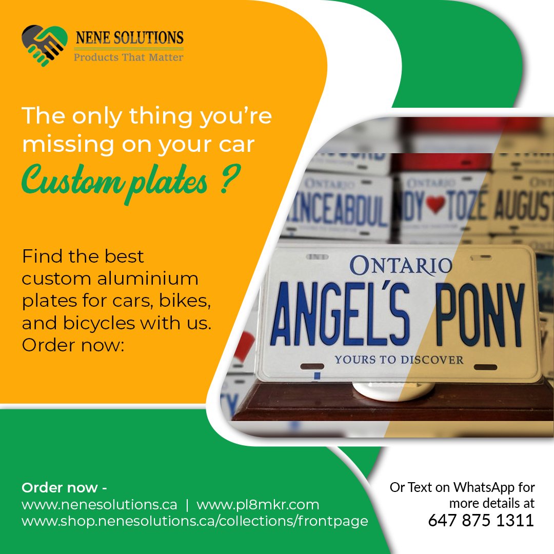 The only thing you’re missing on your car - Custom plates ?

Find the best custom aluminium plates for cars, bikes, and bicycles with us. 

shop.nenesolutions.ca/collections/fr…  
nenesolutions.ca  
pl8mkr.com   
647 875 1311

#ontarioplates #USplates #canadianplates