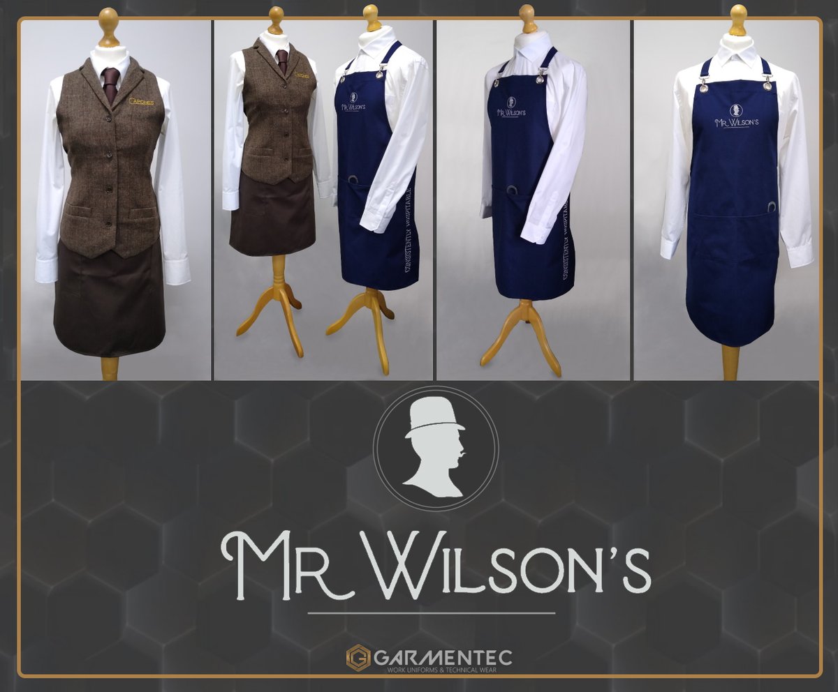 Classy retro uniforms for the new MR WILSON'S bar and CAPONE'S speakeasy in Sheffield, opening 6th May. <a href="/MrWilsonsSheff/">Mr Wilson’s & Capone's - Sheffield</a> mrwilsons.co.uk

#mrwilsonssheffield #bar #nightclub #cafe #restaurant #uniforms #peakyblinders #hospitality #speakeasy #retro #tweed #waistcoat #apron