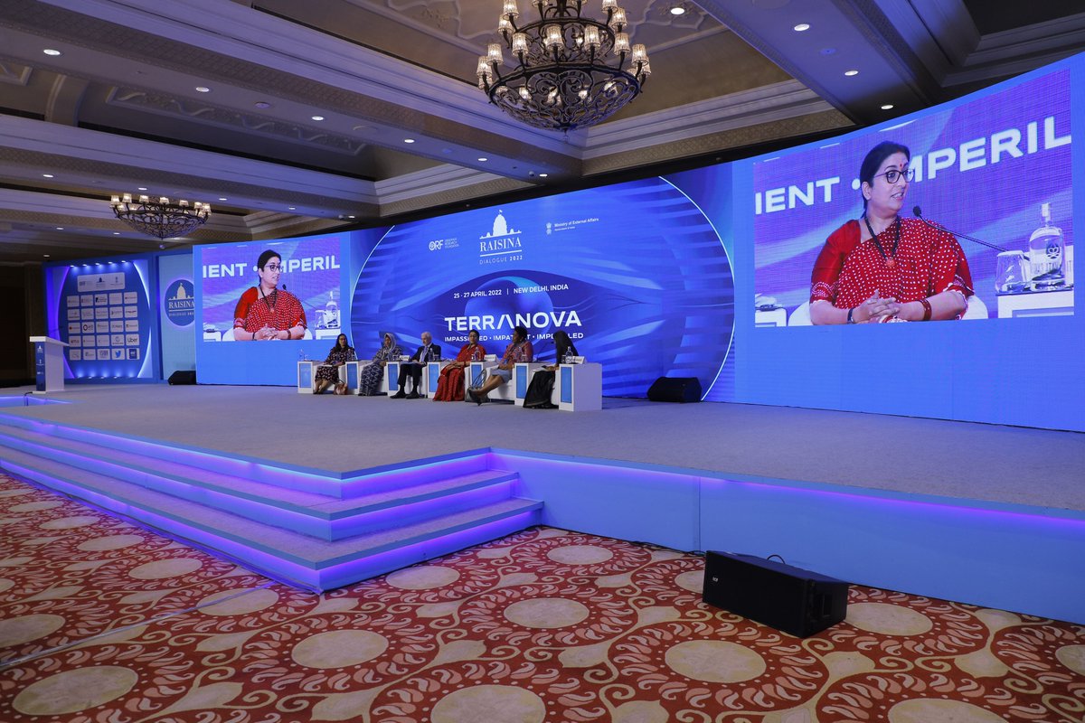 Glimpses from #Raisina2022 .@smritiirani @ctgchatter, Kwati Candith Mashego-Dlamini @drvanitasharma @ShombiSharp and @Chandrika0501 joined us for the discussion a panel titled 'The First Responder: Women Leadership and the SDGs'