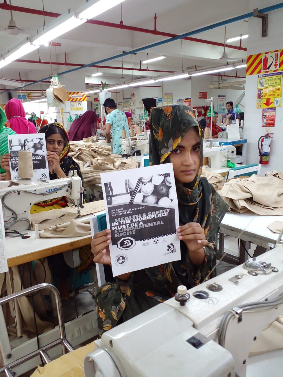 NazmaAkter73's tweet photo. on 28th April World Day for #SafetyAndHealthAtWork, we're calling for greater investment in healthy working conditions.Workplace safety contributes in production raise &amp; national economy. 
 #OSHDay
@IndustriALL_GU https://t.co/I2T50o0zhV