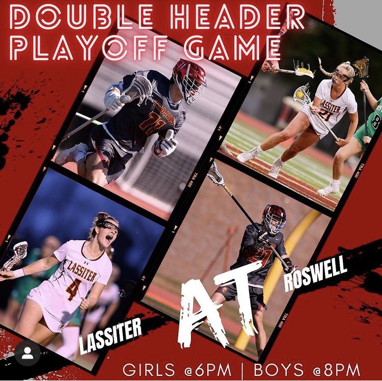 Trojans We Need you at Roswell!! Girls &amp; Boys LAX in R1 of the State Playoffs!! DH tickets are $10 on GoFan! 📸 <a href="/lhsladieslax/">Lassiter Ladies Lacrosse</a> <a href="/trojanhslax/">Lassiter Lacrosse</a>