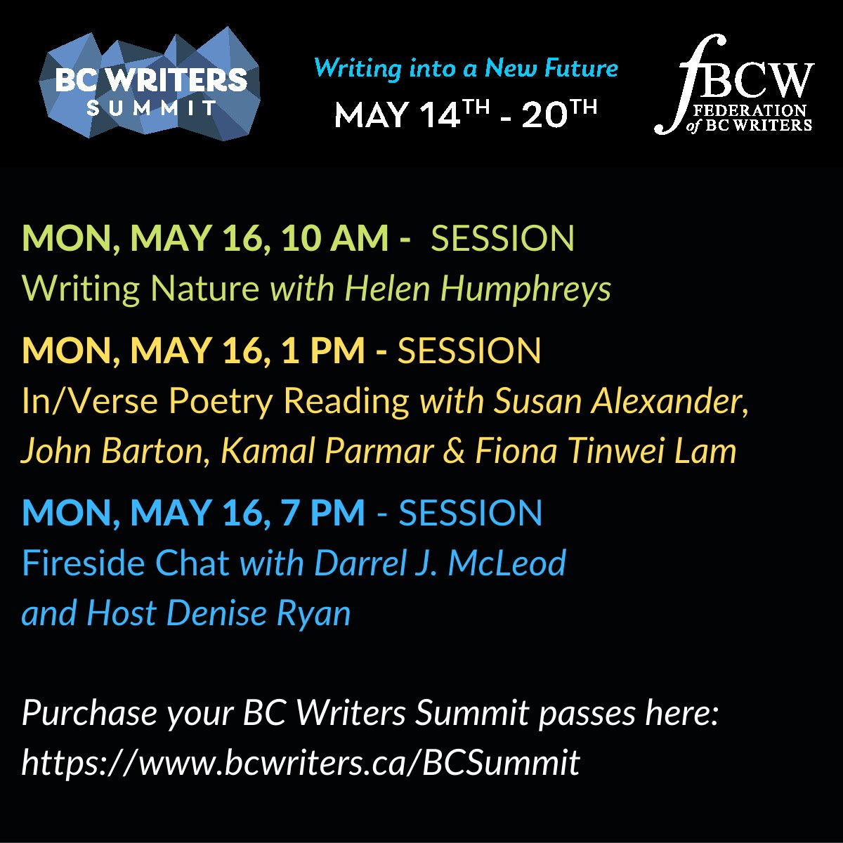 bcwriters's tweet photo. Day 3 of the Summit features our keynote speaker, poetry readings and a fireside chat! Buy your Summit Pass here: https://t.co/V0r8SJnbtE
#fbcw #bcsummit #writersinbc #eventsforwriters #writersevents #poetryevents #poetrycommunity #writingcommunity https://t.co/Ewm3QgKt7h