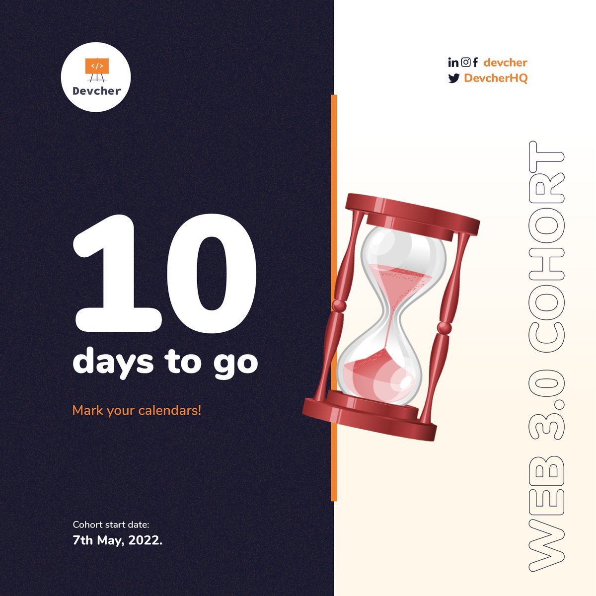 DevcherHQ's tweet photo. 🚨 Web3 Cohort 🚨 We're getting ready to kick things off with the Web3 Cohort in 1️⃣0️⃣ days ...drop a 🚀 below if you're as excited as we are 😜

#Web3 #NFTCommunity #Dapp https://t.co/UAZw0uccop