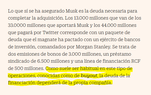 EconoCabreado's tweet photo. Al final, el secreto de comprar empresas cuando no tienes el dinero líquido para ello está en esto: Buyout. Compras la empresa con deuda, pero se la cargas a la empresa. Así si la cosa va mal, la Sociedad Anónima se arruina pero el inversor que pidió los préstamos se libra🤷‍♂️ https://t.co/H2Vhj5u3GR