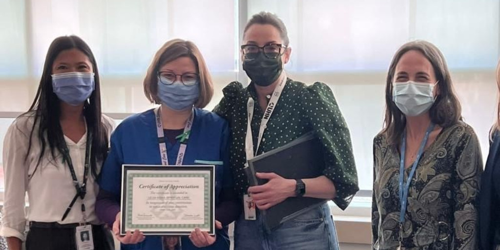 UHNTransplant's tweet photo. 🏆 Meet the Hidden Heroes at Toronto Western Hospital @UHN:

Lecia Kiska, Spiritual Care Practitioner
Med/Surg Neuro ICU (MSNICU)
Respiratory Therapy Team
 
Congratulations for your hard work to support and facilitate #organ and tissue donation.

#BeADonorMonth @TrilliumGift https://t.co/d5ZHz2Uerj