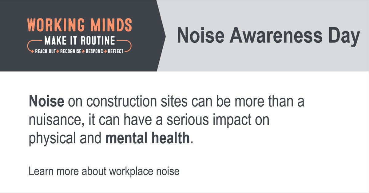 Today is #NoiseAwarenessDay. Noise on construction sites can be more than a nuisance, it can have a serious impact on hearing and mental health. If your workers are using loud power tools or machinery, we have advice on workplace noise: hse.gov.uk/noise/?utm_sou… #WorkingMinds