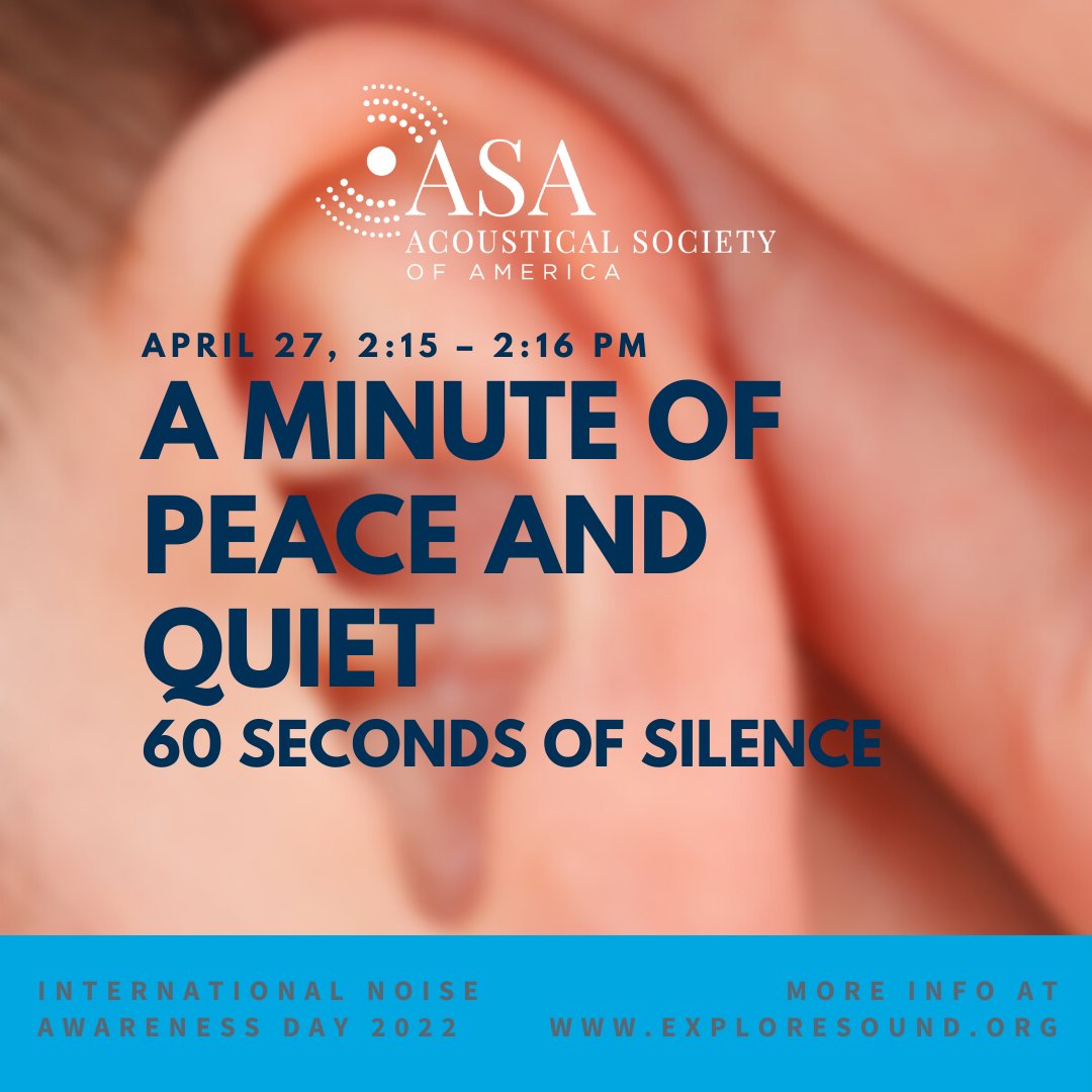 Today, for #InternationalNoiseAwarenessDay, observe one minute of no noise from 2:15 – 2:16 pm (regardless of time zone). Encourage your coworkers, friends, family &amp; neighbors to avoid making sound so that we can experience the quiet together. exploresound.org/international-…

#NoiseHurts